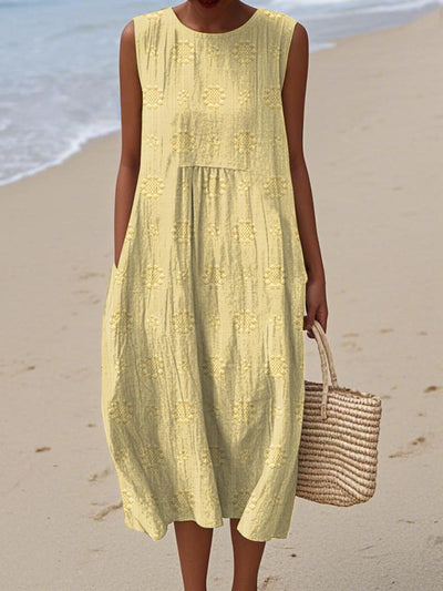 Liora  - Elegant Sleeveless Cotton Dress with Pockets