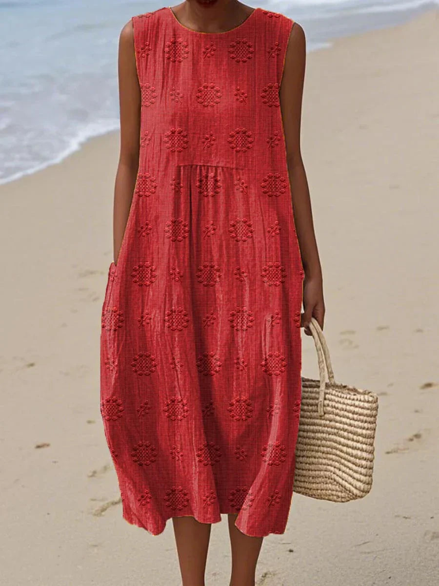 Liora  - Elegant Sleeveless Cotton Dress with Pockets
