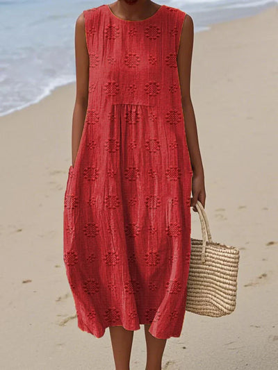Liora  - Elegant Sleeveless Cotton Dress with Pockets