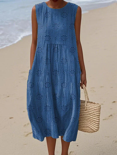 Liora  - Elegant Sleeveless Cotton Dress with Pockets