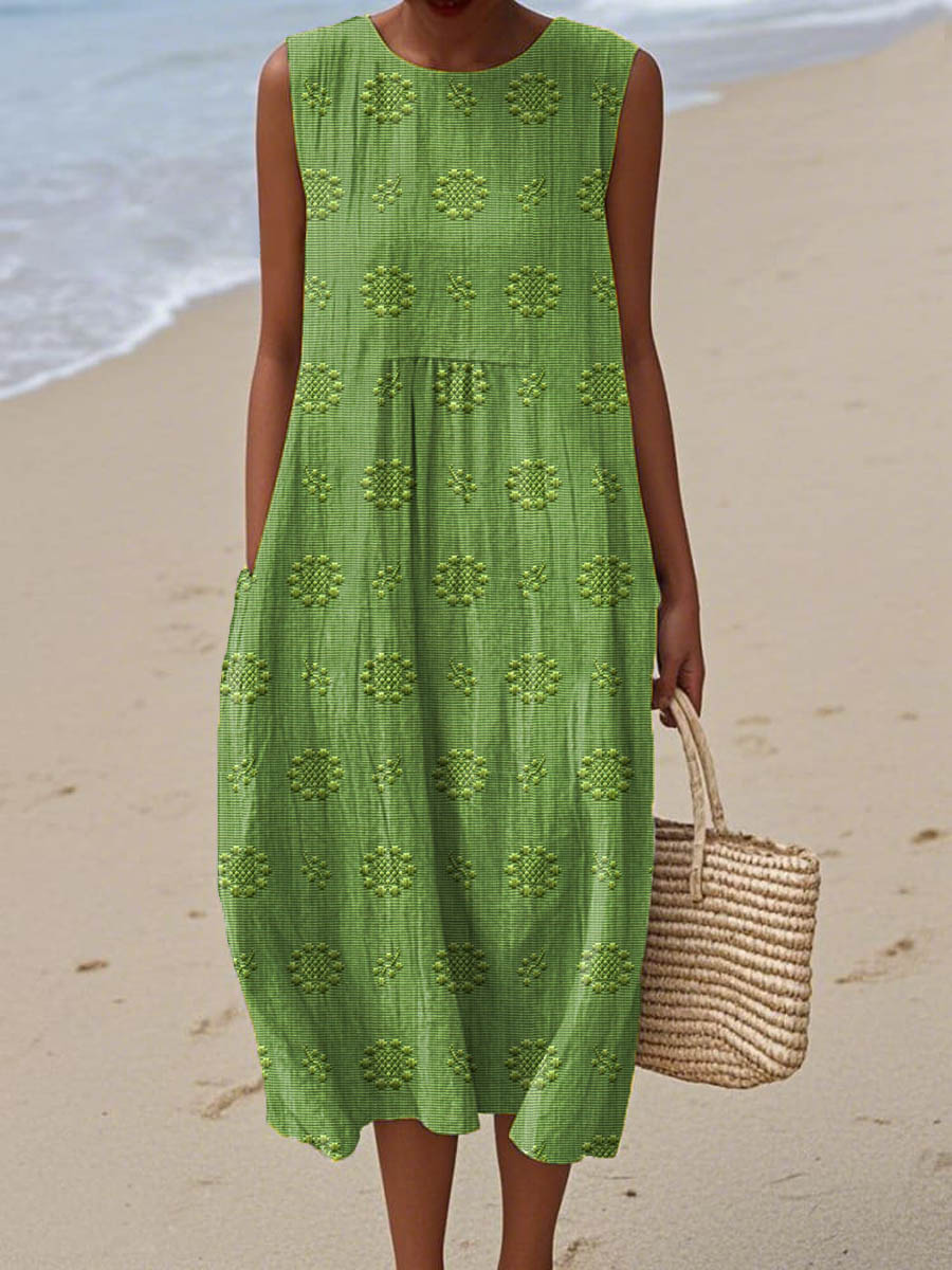Liora  - Elegant Sleeveless Cotton Dress with Pockets